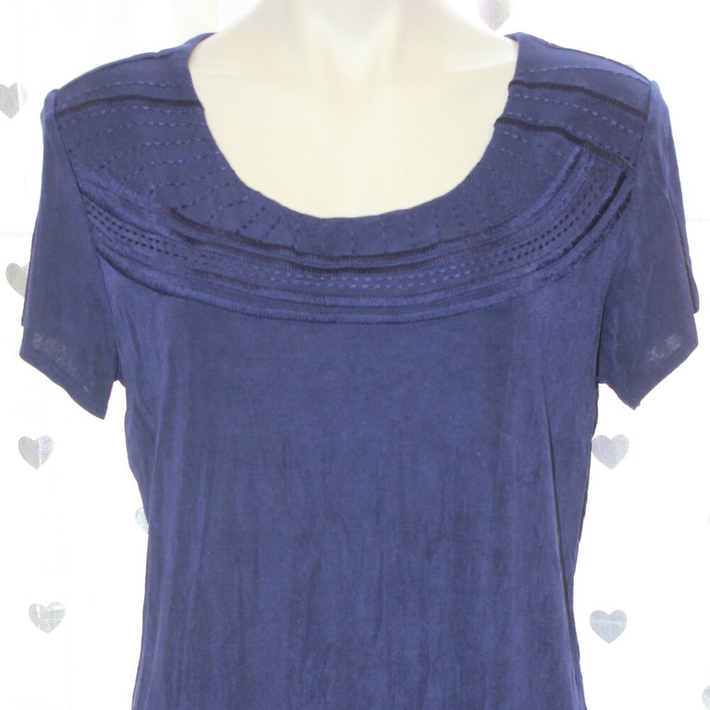 #365 Chico's Travelers Blue Short-Sleeve Dressy Shirt Size 2 (12)
